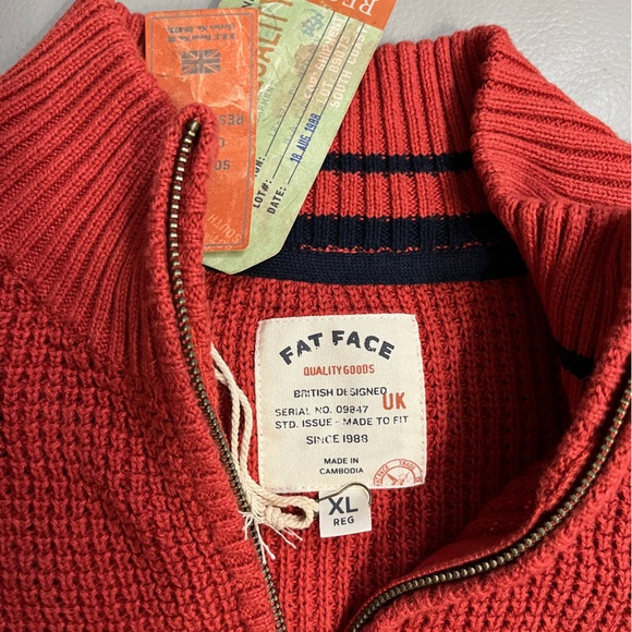 NWT - Fat Face Men's Waffle Knit Half Zip Neck Sweater - Size XL - Picture 10 of 12